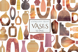 Watercolor collection ceramic vases, an Object Illustration by Whimsy Brush Studio