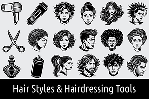 SVG Hair Styles & Hairdressing Tools