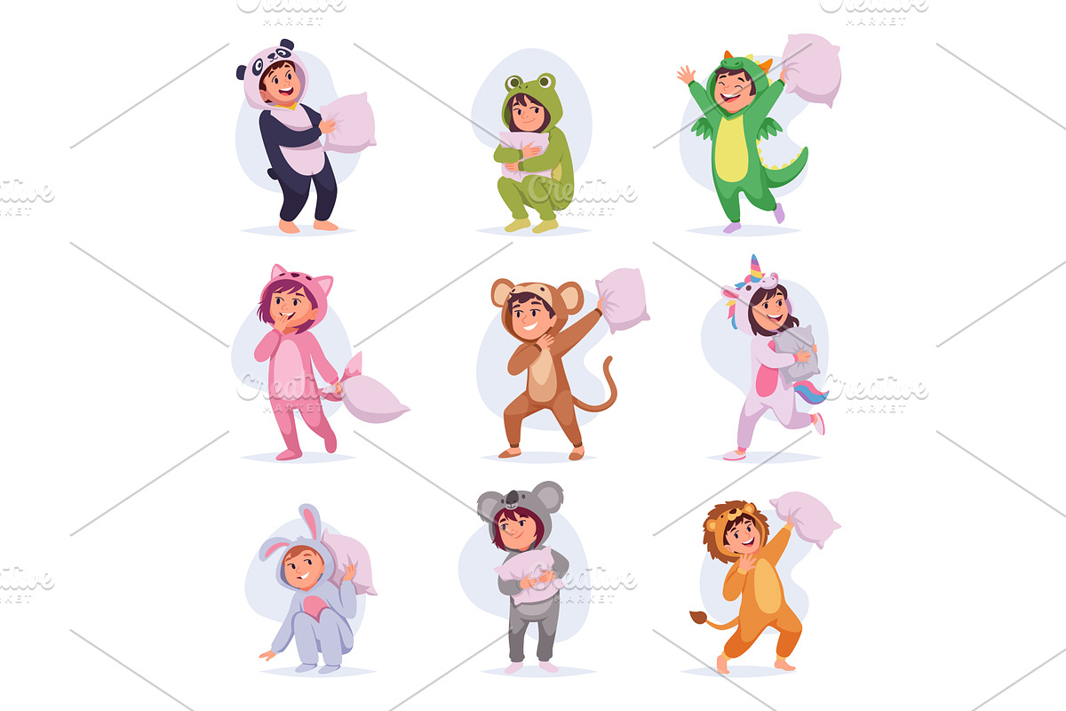 Pajamas. Kids playing and jumping in, a Person Illustration by Onyx