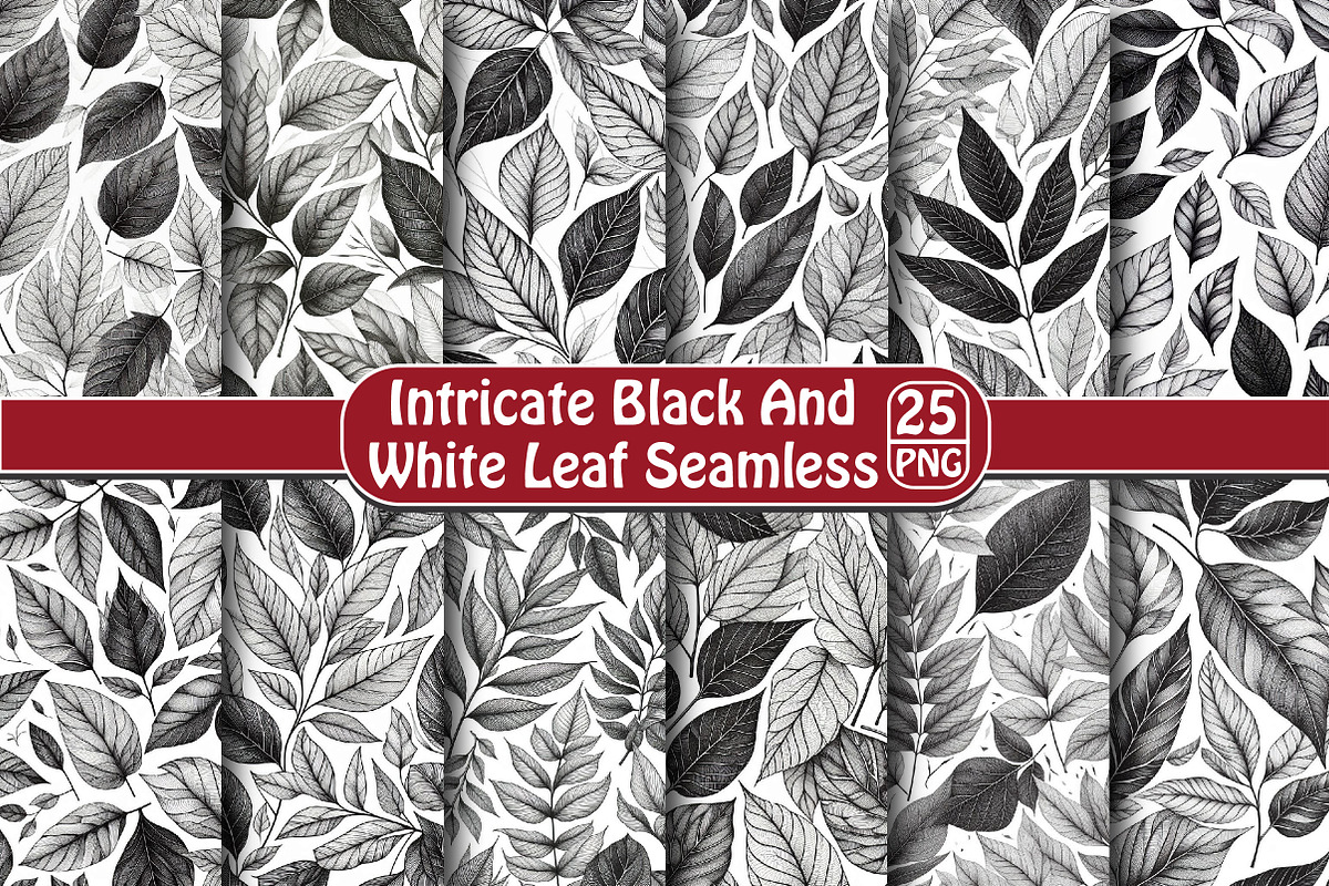 Intricate Black and White Leaf Seaml, an Illustration by DreamPrint404 (Photo 1 of 5)