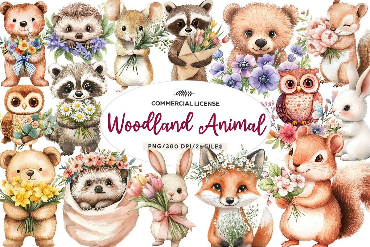 Spring Woodland Animal with Bouquet, an Illustration by CreationArt (Photo 1 of 9)