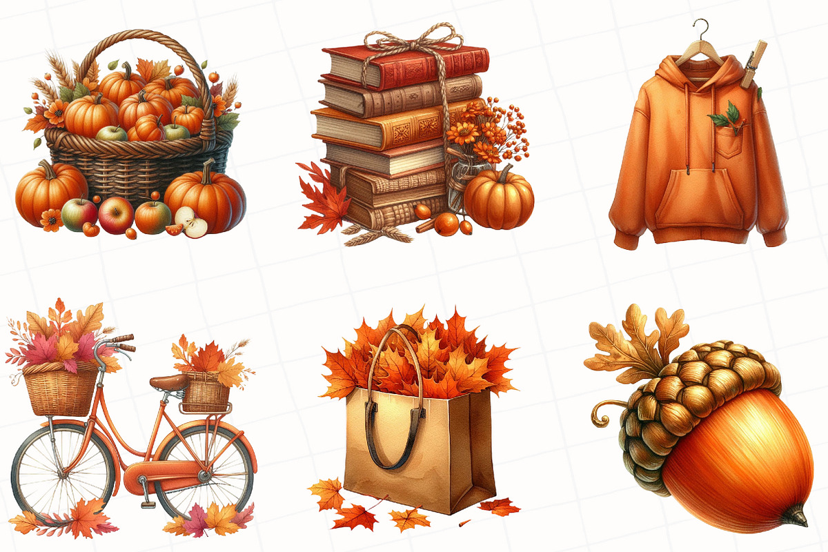 Watercolor Orange Autumn Clipart, an Illustration by OK Design (Photo 3 of 5)