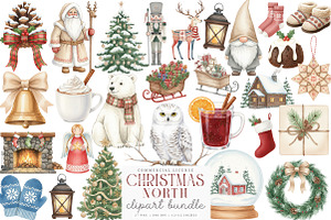 North Christmas Watercolor Clipart, an Illustration by SinaCreation