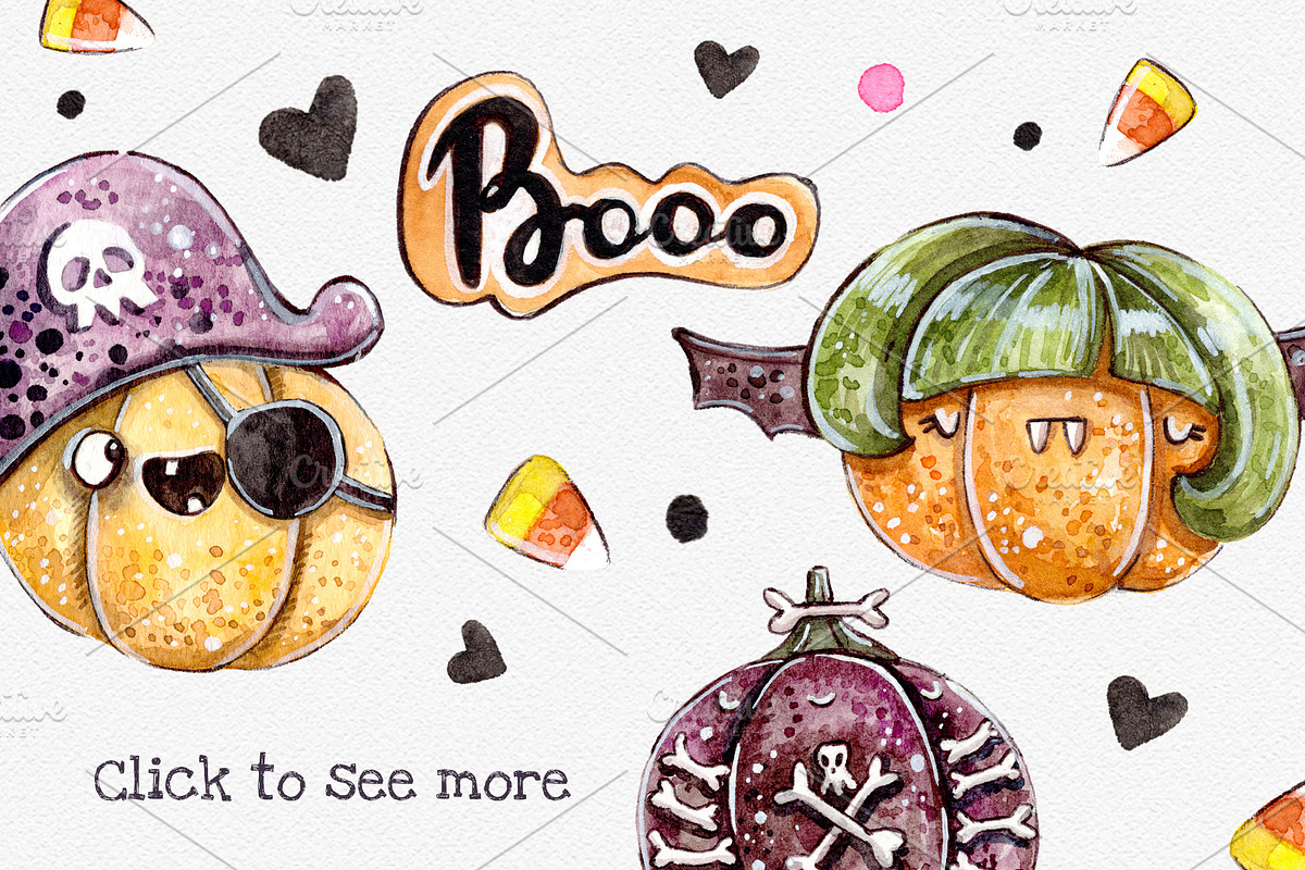 Halloween Pumpkins set +5 patterns, a Decorative Illustration by Kristina Crocus (Photo 2 of 4)