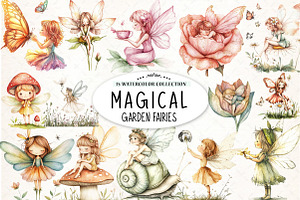 Magical Cute Garden Fairies Bundle, an Illustration by Watercolor design
