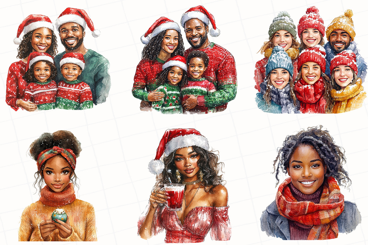Black Family Christmas Eve Clipart, an Illustration by OK Design (Photo 5 of 5)