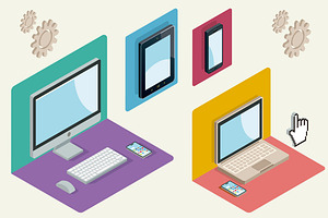 Technological Devices in Isometric, a Technology Illustration by ÁRTICA