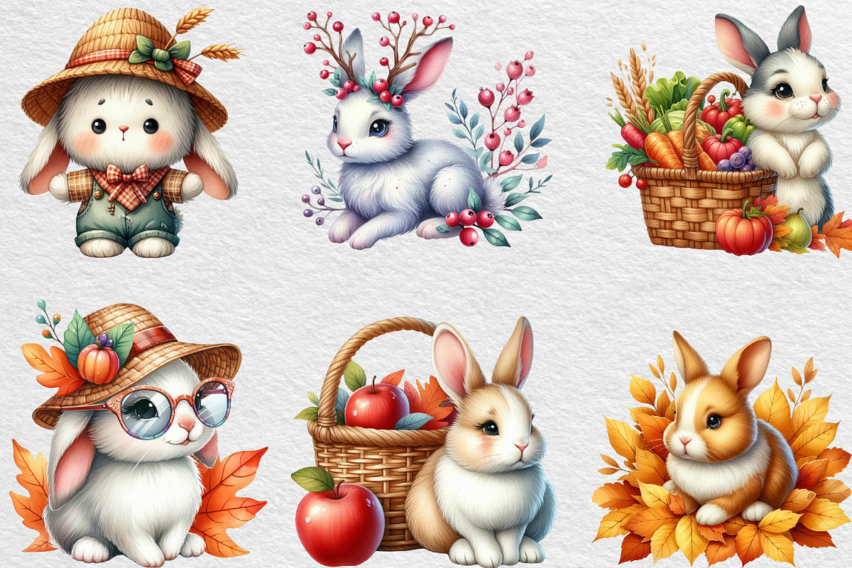 Watercolor Autumn Bunny Clipart, an Illustration by Black Bird Studio (Photo 4 of 6)