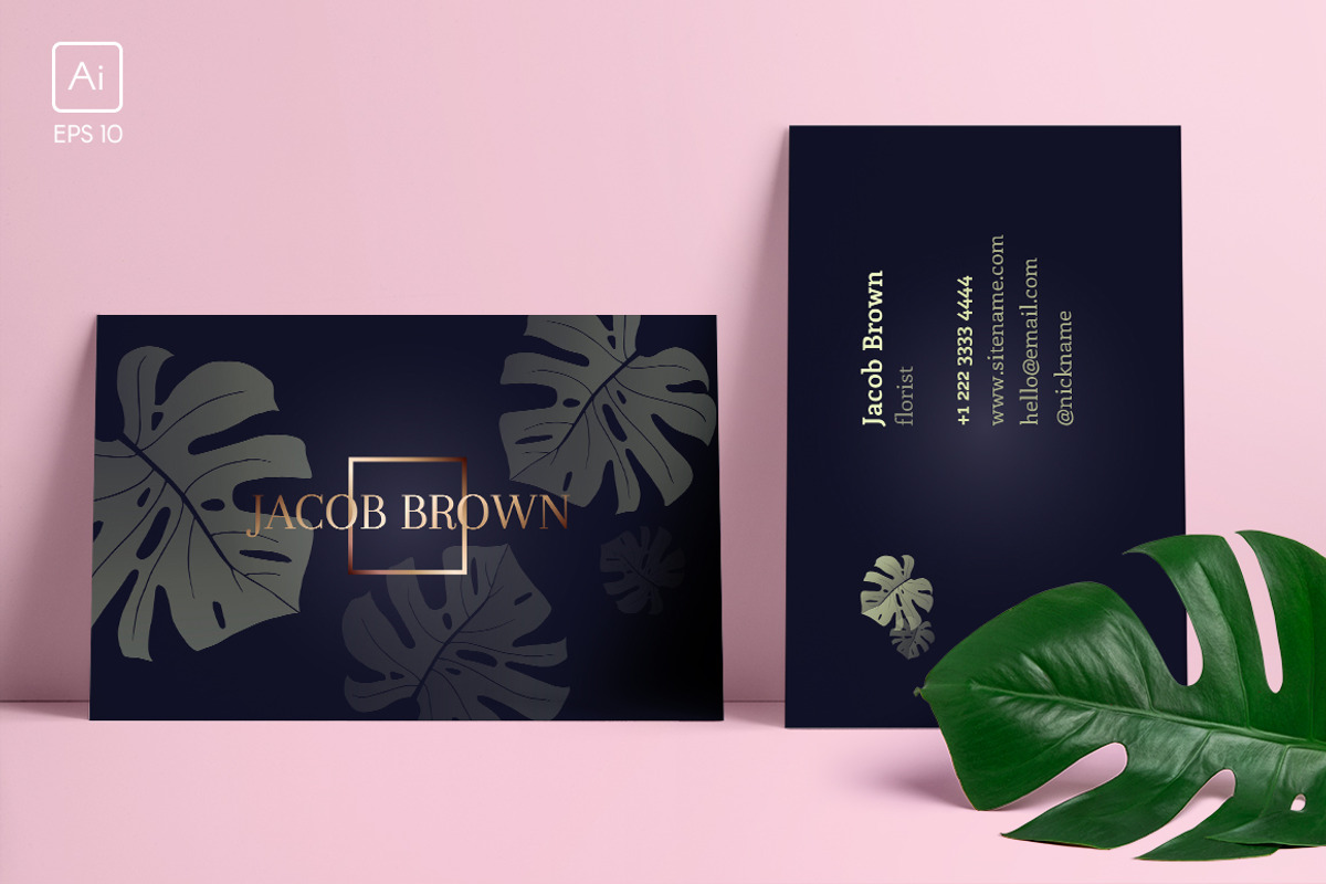 Men's business card with Monstera, a Business Card Template by ARg Design (Photo 1 of 7)