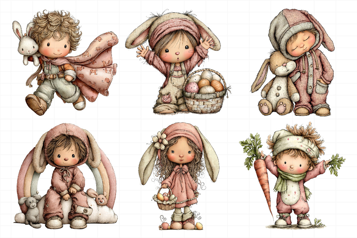 Whimsical Easter Kids Clipart Set, an Illustration by Daily.Designs (Photo 6 of 7)