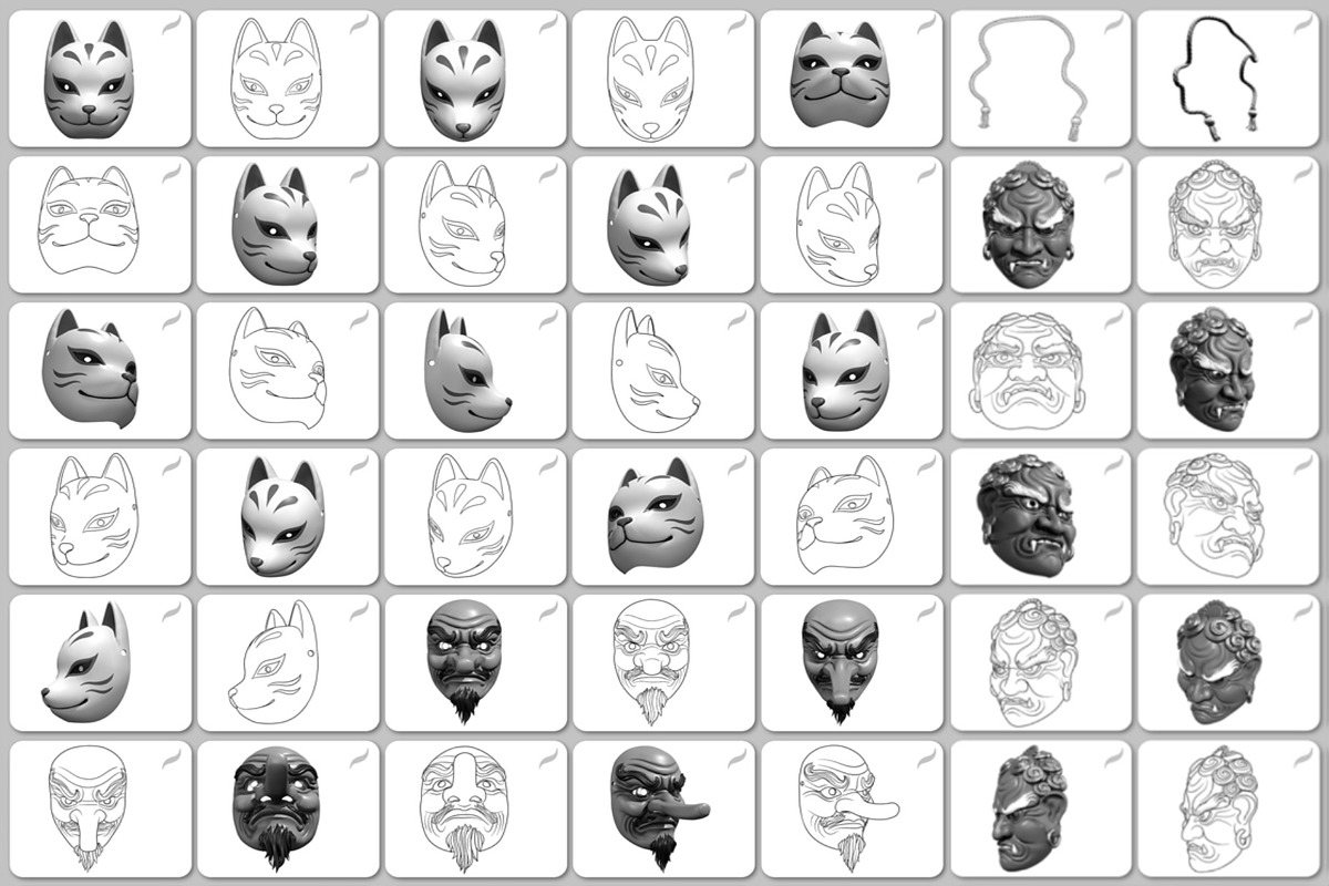 Japanese Mask Pack - Procreate Brush, a Brush Add-On by InkRef (Photo 4 of 6)