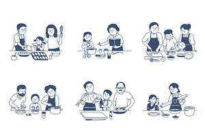 Parents and children prepare food, a Food Illustration by LadadikArt