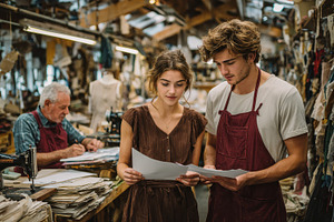Young designers reviewing fabric sam, a Photo by Pixeness Studio