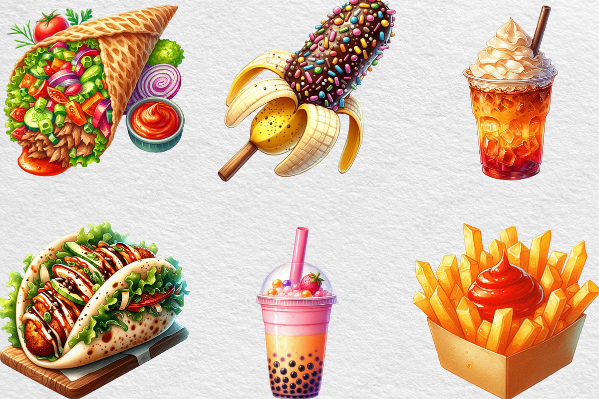 Watercolor Street Food Clipart, an Illustration by Black Bird Studio (Photo 5 of 6)