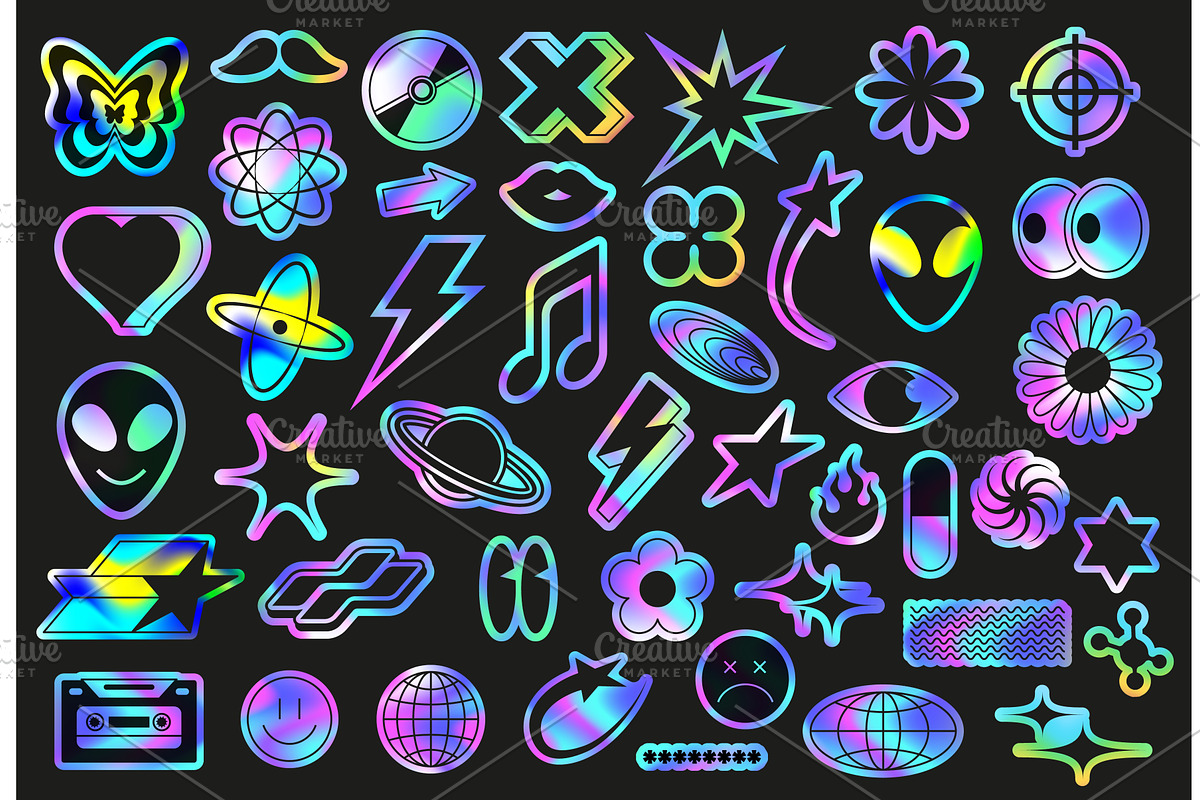 Iridescent holo stickers pack, an Object Illustration by winwin.art