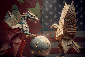 Defiant dragon and eagle tableau, a Business Photo by DanFLCreativo