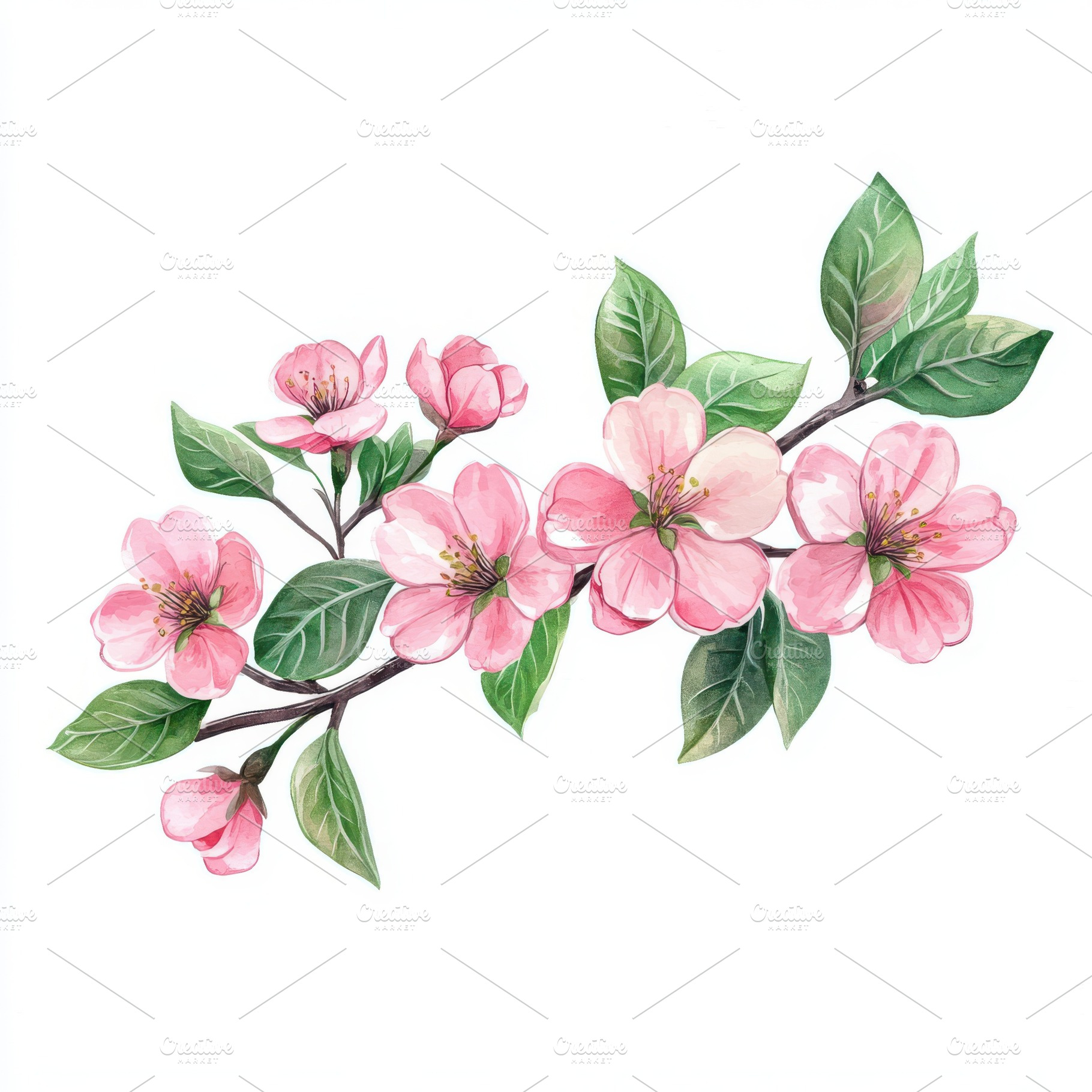 Pink cherry blossoms flower with gre, an Abstract Photo by Pixeness Studio