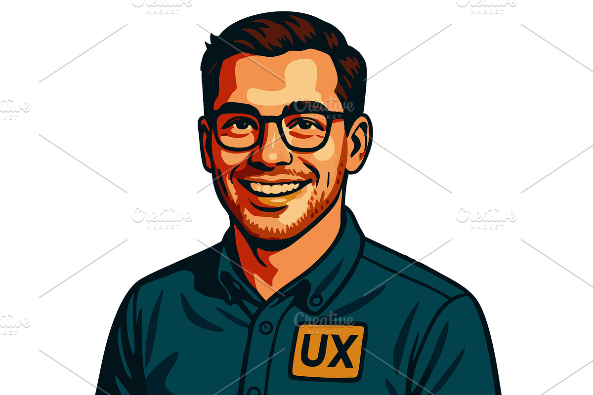 Smiling male UX designer cartoon, a Technology Illustration by AlexArt