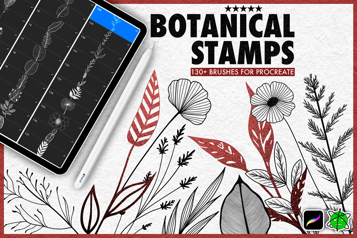 137 Botanical Stamps For Procreate, a Brush Add-On by Nuclear Brushes (Photo 1 of 10)