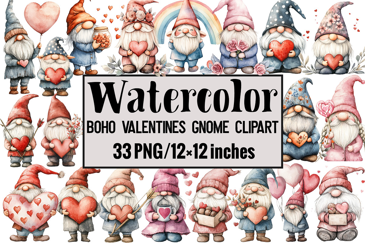 Boho Valentines Gnome Clipart, an Illustration by Design Market (Photo 1 of 3)