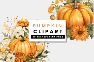 Orange Pumpkins Flowers PNG Clipart