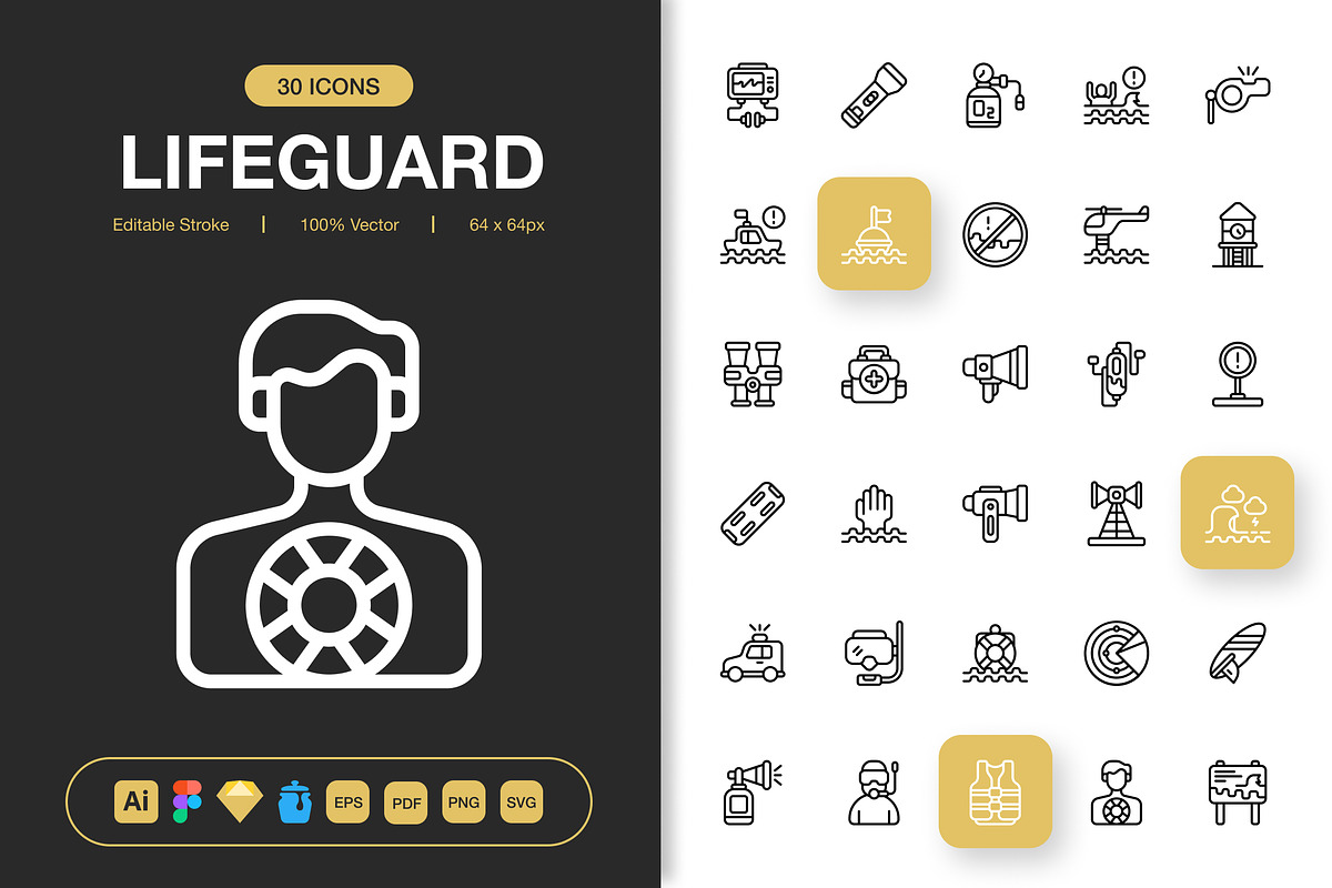 Lifeguard Icons, an Outline Icon by Spacepixel Creative | Creative Market