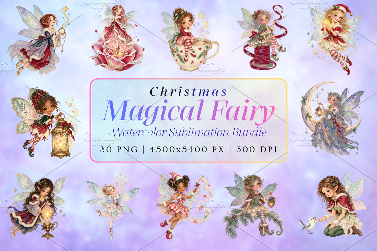 Magical Christmas Fairy Clipart PNG, a Seasonal Illustration by Ink Gallery (Photo 1 of 13)