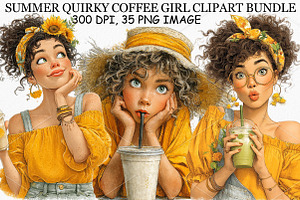 Summer Quirky Coffee Girl Clipart, an Illustration by Canvas Craft