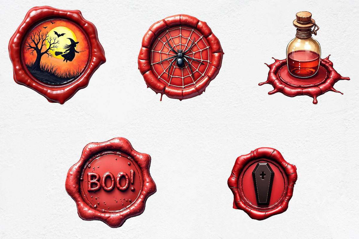 Halloween Red Wax Seal Stamp Clipart, an Illustration by CrexoraLab (Photo 5 of 5)
