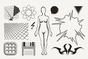 82 Vector Dither Y2K Shapes Pack