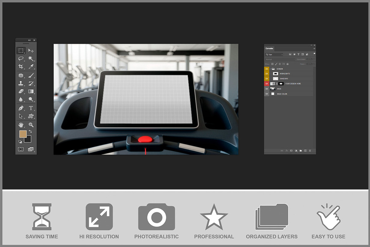 Gym Treadmill Fitness Screen PSD, a Product Mockup by Bruno's Shop (Photo 2 of 3)