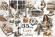 Cozy Cabin Clipart | Winter PNG, a Seasonal Illustration by GlamArtZhanna (Thumbnail 1 of 6)