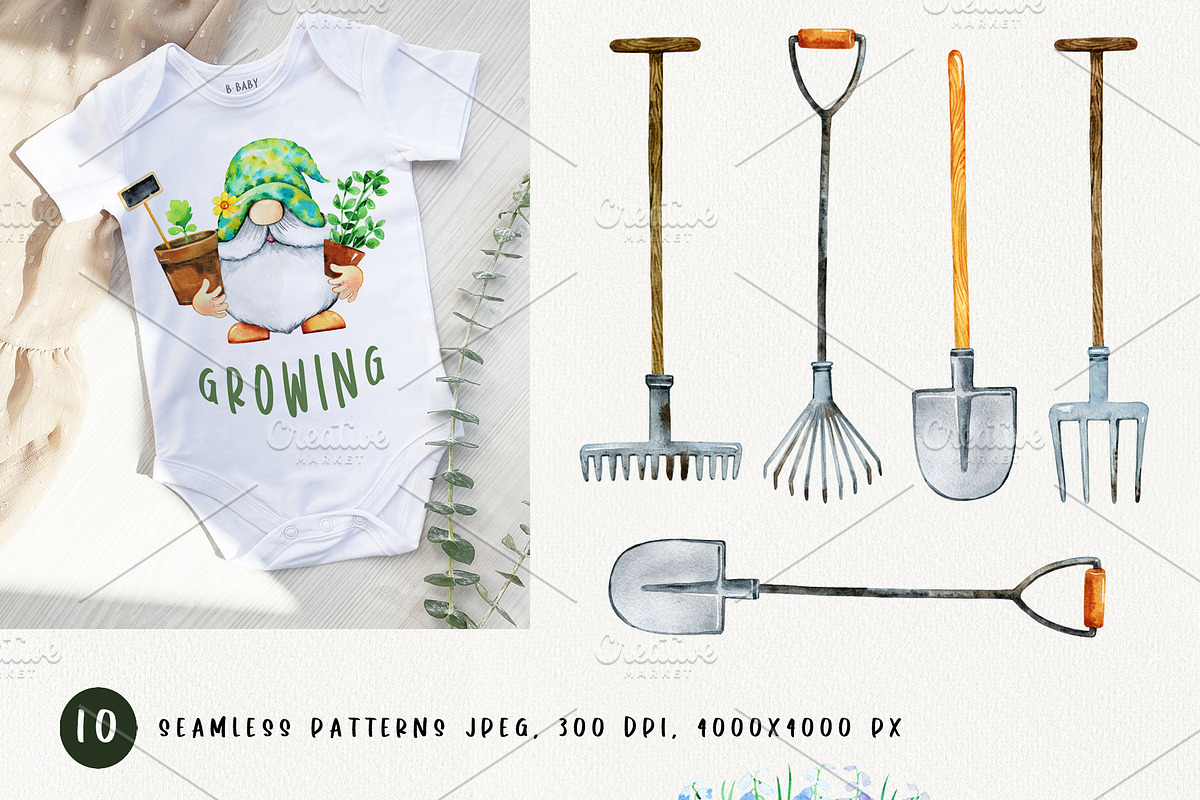 Gnome Gardener Watercolor Clipart, a Seasonal Illustration by TanyaOak (Photo 5 of 6)