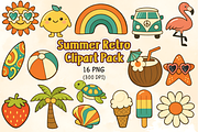 Summer Retro Clipart Pack, a Seasonal Illustration by KiddoGlyphs Studio (Thumbnail 1 of 4)