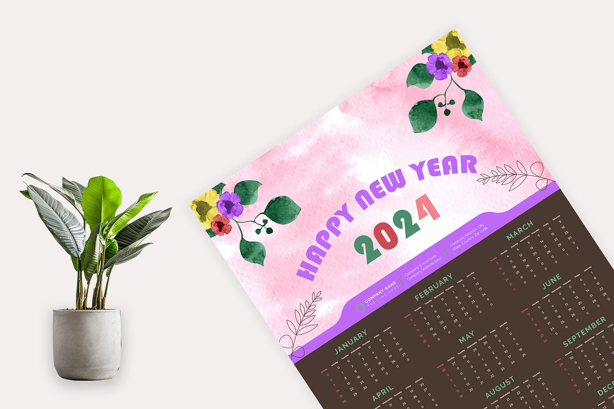 One-Page Wall Calendar 2024 Design, a Stationery Template by Annudesign (Photo 2 of 7)