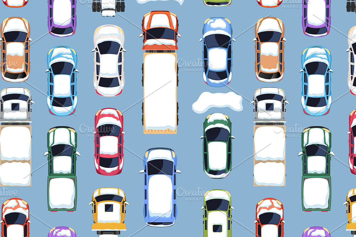 Winter cars and trucks top view, a Pattern Graphic by Yayasya (Photo 3 of 3)