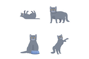 Set of four cute cartoon cats in, an Animal Illustration by Ylivdesign