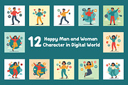 12 Happy Man Woman in Digital World, a Person Illustration by jongcreative (Thumbnail 1 of 7)