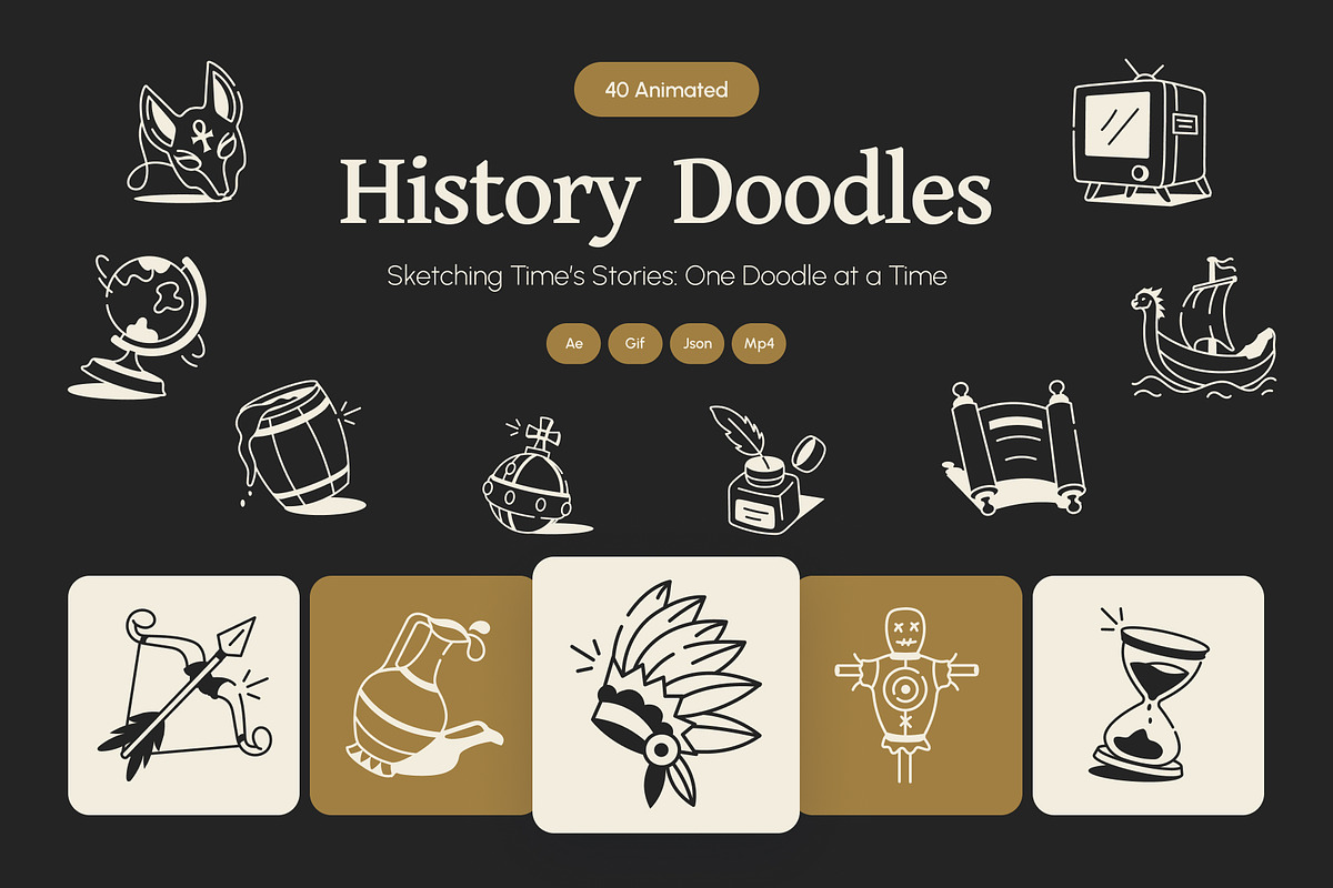 Animated History Drawing Art Set, an Outline Icon by Vectors Market (Photo 1 of 4)