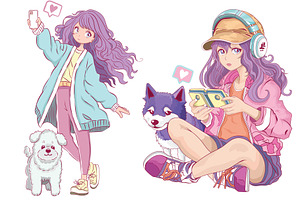 Cute manga girl and dog illustration, a Person Illustration by StudioLondon
