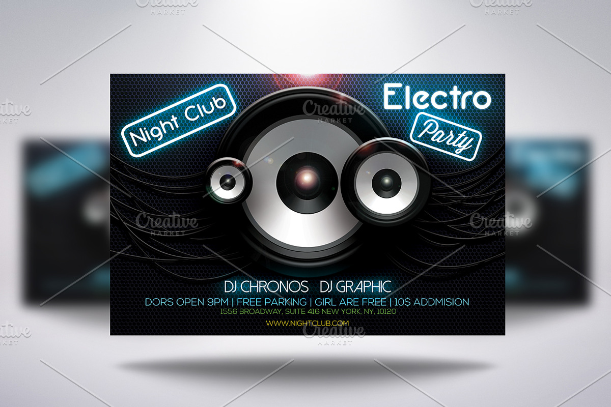 Electro Party Flyer + Facebook Cover, a Flyer Template by CREATIVE DUDE (Photo 1 of 5)