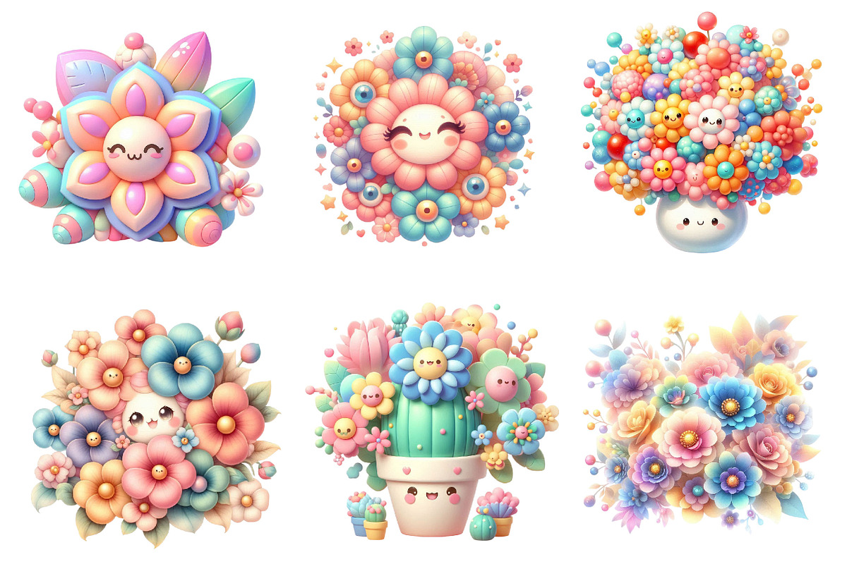 Kawaii Flowers Clipart Bundle., a Graphic by CitraGraphics (Photo 2 of 3)