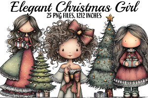 Elegant Christmas Girl Clipart, an Illustration by DreamArtGraphic