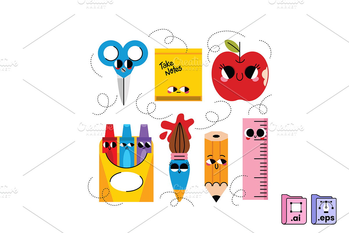 Cute Cartoon School Stationery Set, an Object Graphic by MISS CHATZ (Photo 1 of 3)