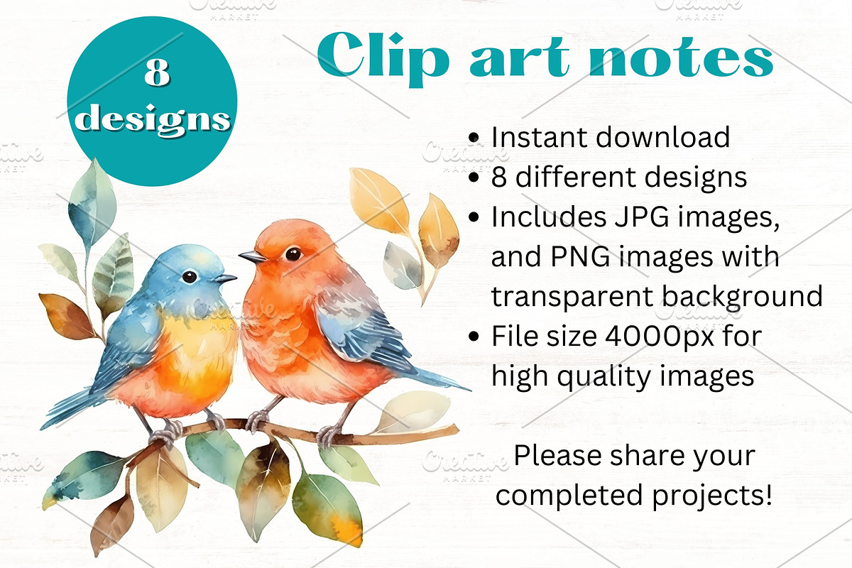 Cute Song Birds Watercolor Clipart, an Animal Illustration by Mermaids Cove (Photo 6 of 9)
