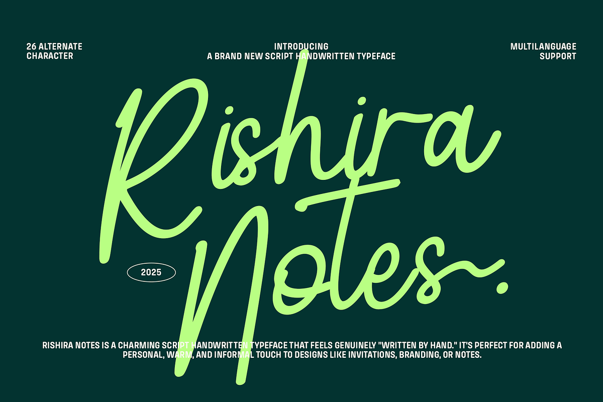 Rishira Notes - Handwritten Script, a Handwritten Font by Indotype Foundry (Photo 1 of 10)