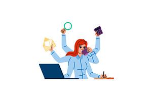Businesswoman multitasking, managing, a Person Illustration by pikepicture