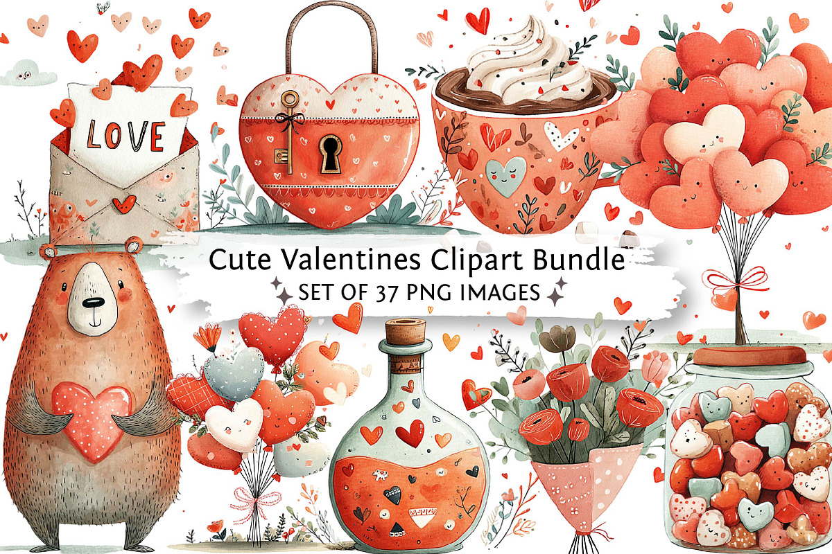 Cute Valentines Clipart Bundle, an Illustration by DreamPrint404 (Photo 1 of 6)