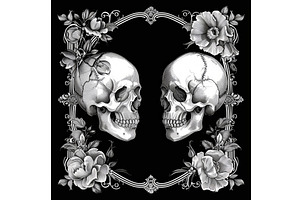 Dual Skulls and Elegant Floral, an Illustration by tilialucida