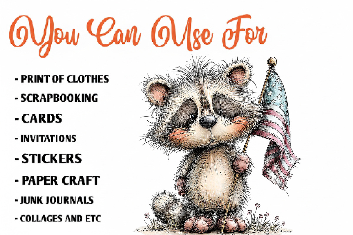Patriotic Raccoon PNG Clipart, a Seasonal Illustration by CreationArt (Photo 5 of 7)